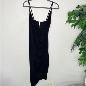 Pinkblush Black Ruched Cocktail Slip Dress
